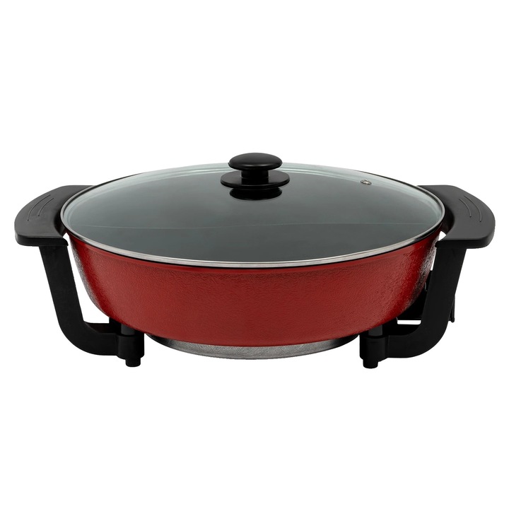 Hőálló edény, 6L, állítható hőmérséklet-szabályozás, 30x8cm, piros/fekete
