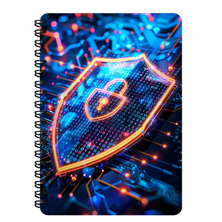 Agenda A5, Securitate Cibernetica, Coperta MDF, Spira Metalica, 130 Pagini, 155x215mm