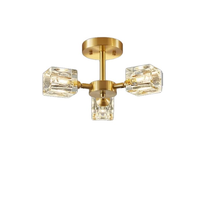 Полилей с 3 рамена, модерен дизайн, топла светлина, 15-30 кв.м, златист цвят