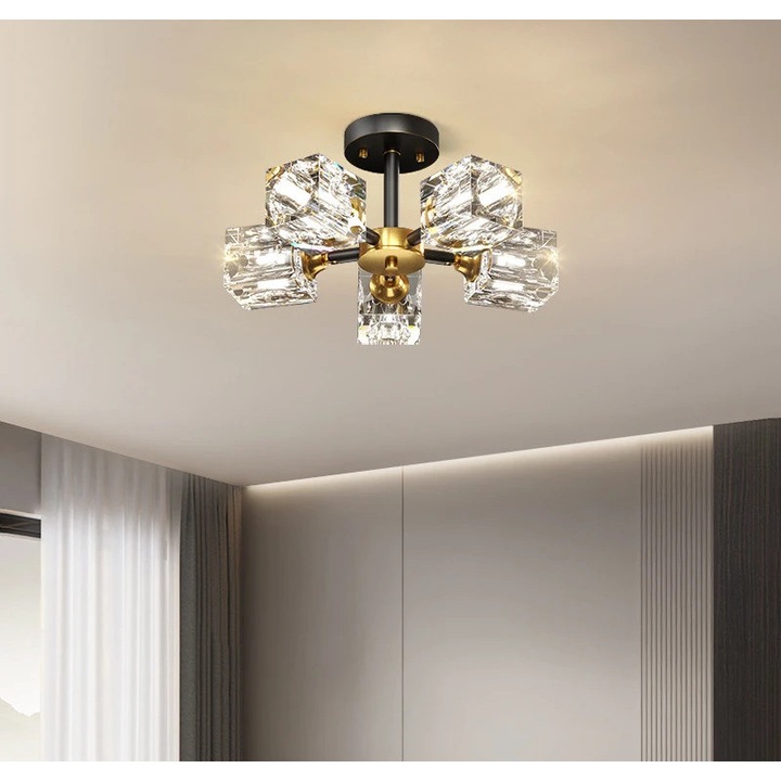 Модерен полилей с 6 рамена, LED осветление, черен