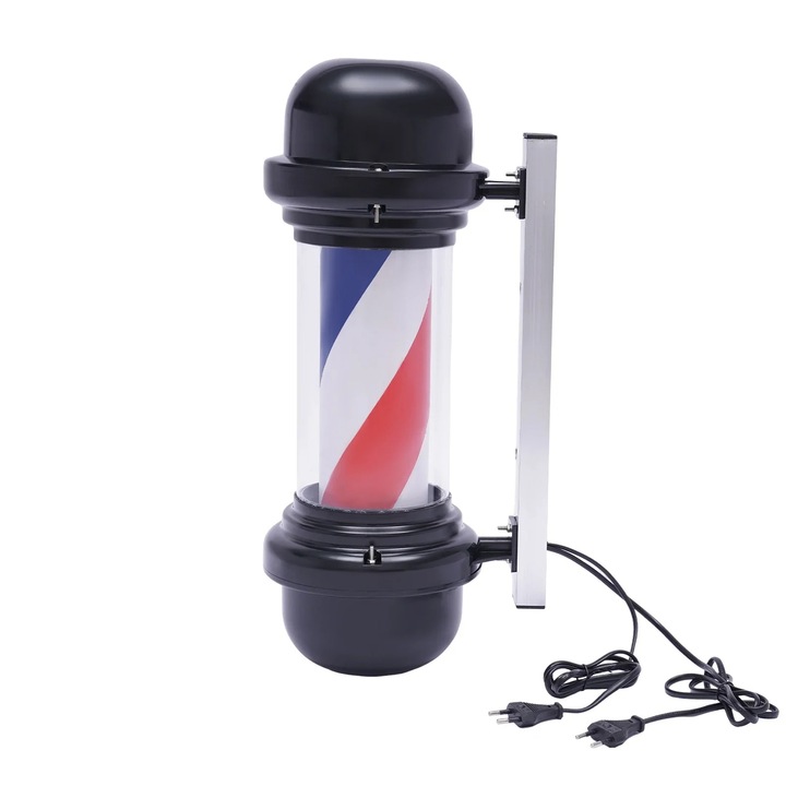 Fodrász oszlop/Barber Pole, LED fali lámpa, 220V, Retro, Forgó, Fém, Piros/Fehér/Kék