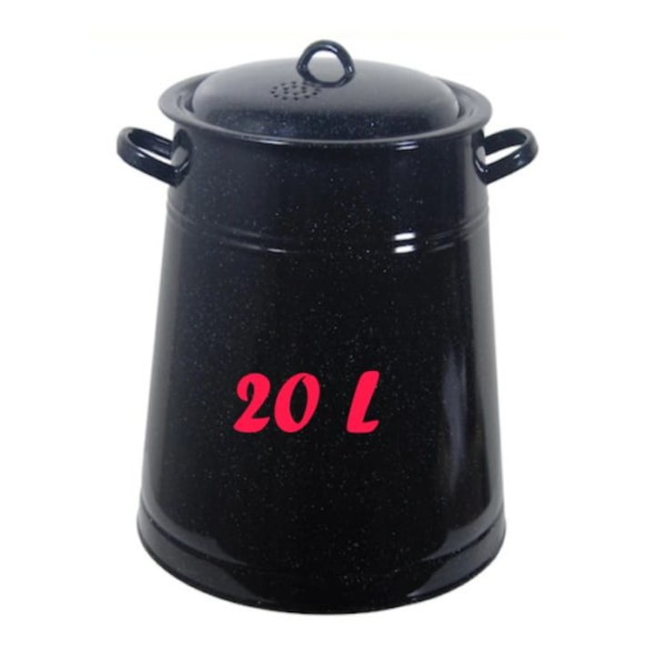 Garnita emailata traditionala pentru untura, 20L, neagra, interior igienic, capac inclus