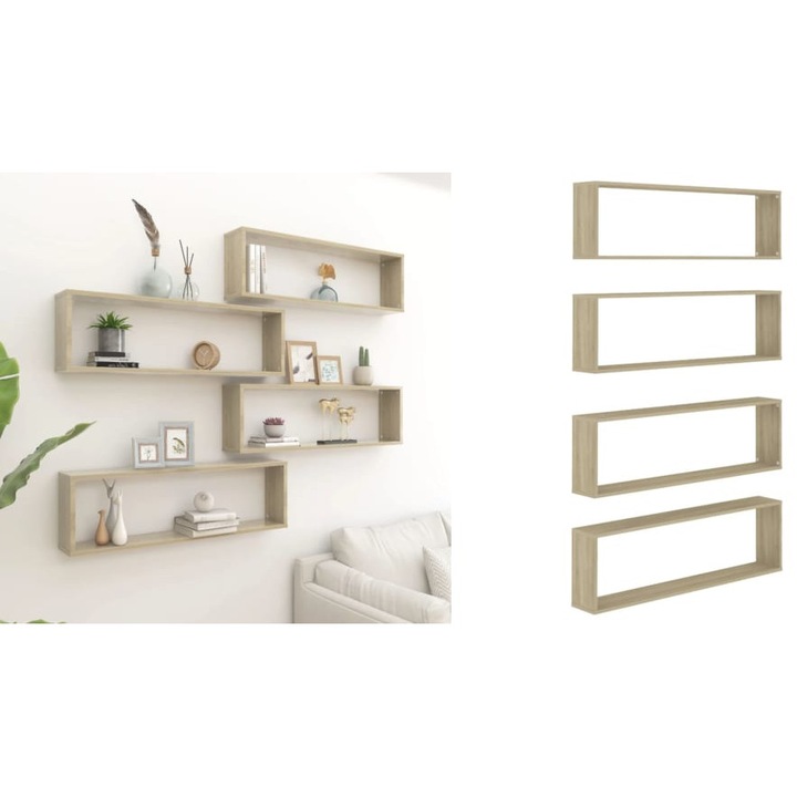 Rafturi de perete cub, 4 buc., stejar sonoma, 100x15x30 cm, PAL