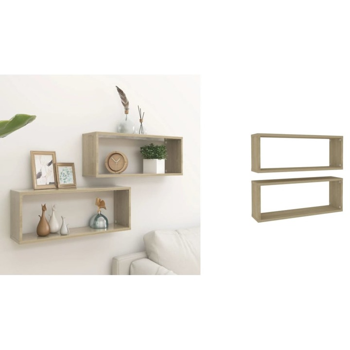 Rafturi de perete cub, 2 buc., stejar sonoma, 60x15x23 cm, PAL
