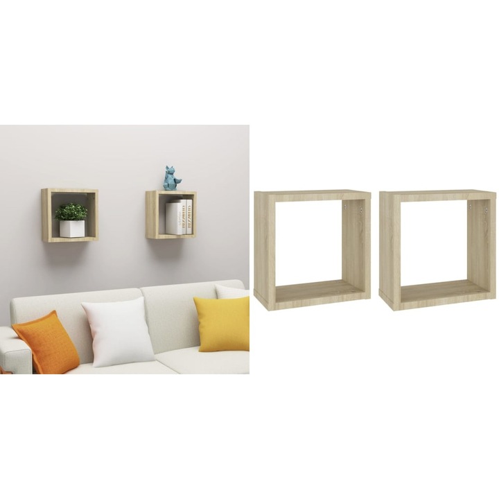 Rafturi de perete cub, 2 buc., stejar sonoma, 30x15x30 cm
