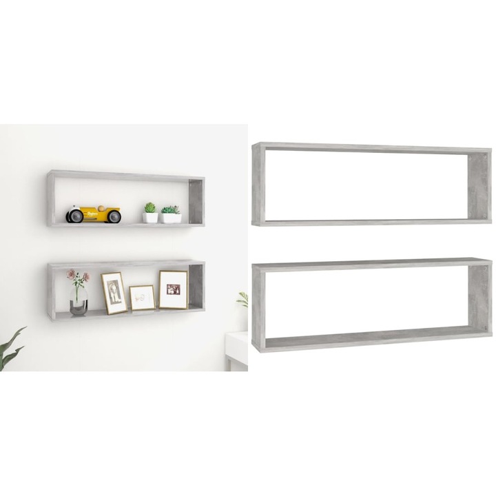 Rafturi de perete cub, 2 buc., gri beton, 80x15x26, 5 cm, PAL