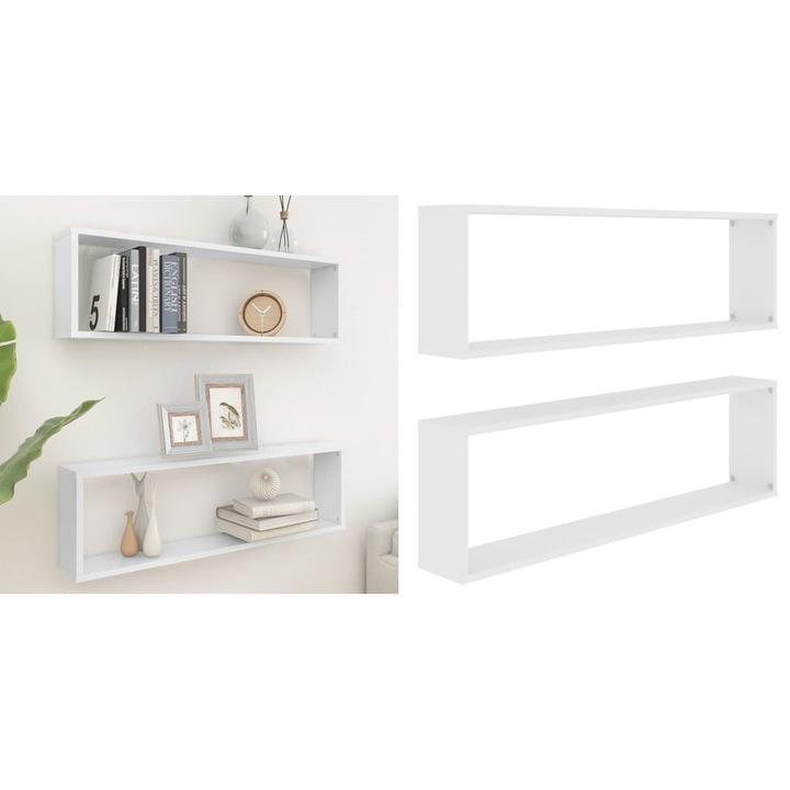 Rafturi de perete cub, 2 buc., alb, 100x15x30 cm, PAL