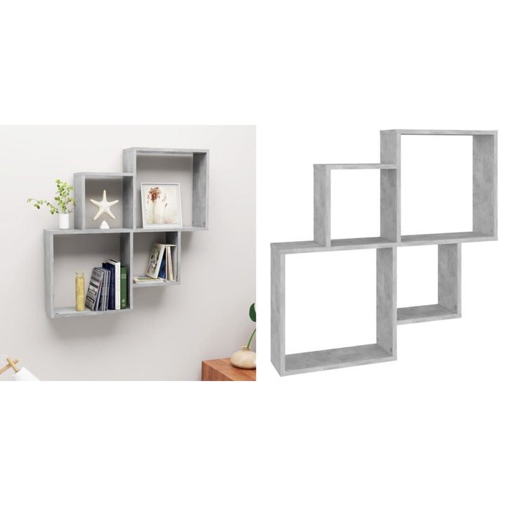 Raft de perete de cub, gri beton, 80x15x78, 5 cm, PAL