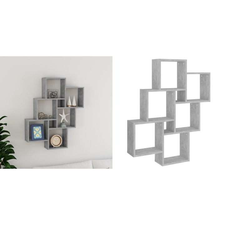 Raft de perete cub, gri beton, 78x15x93 cm, PAL