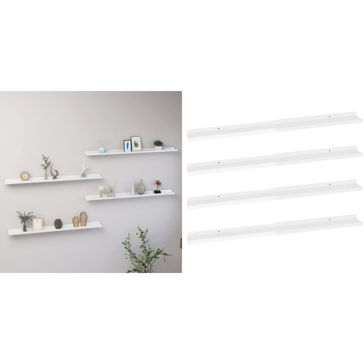 Rafturi de perete, 4 buc., alb extralucios, 100x9x3 cm