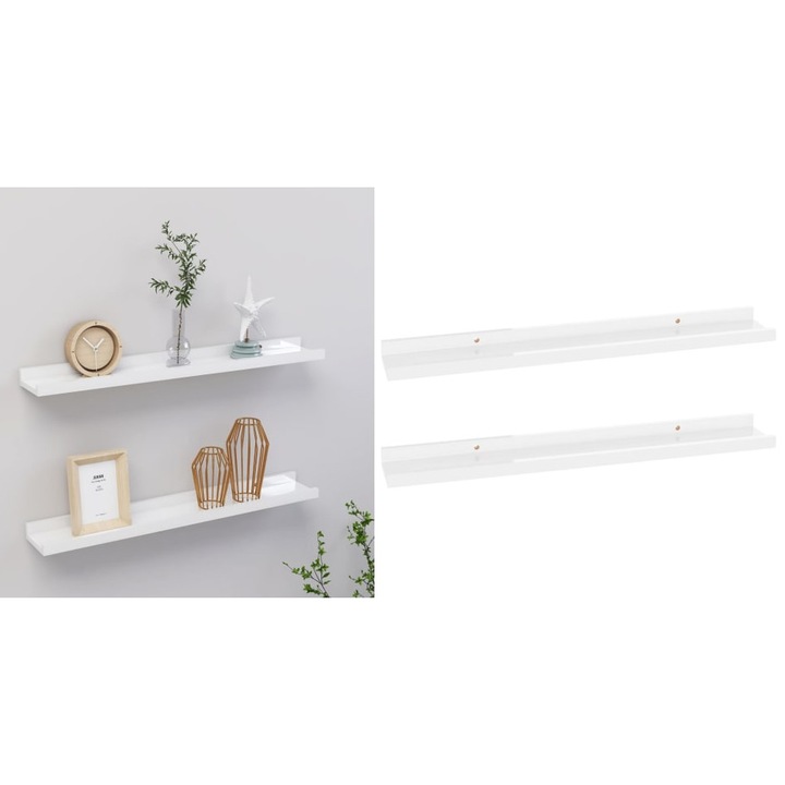 Rafturi de perete, 2 buc., alb extralucios, 60x9x3 cm