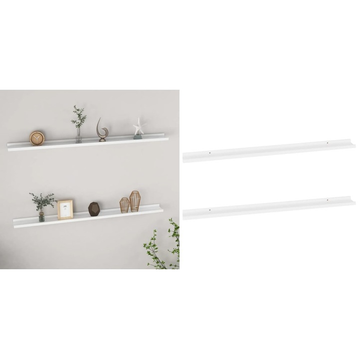 Rafturi de perete, 2 buc., alb, 115x9x3 cm