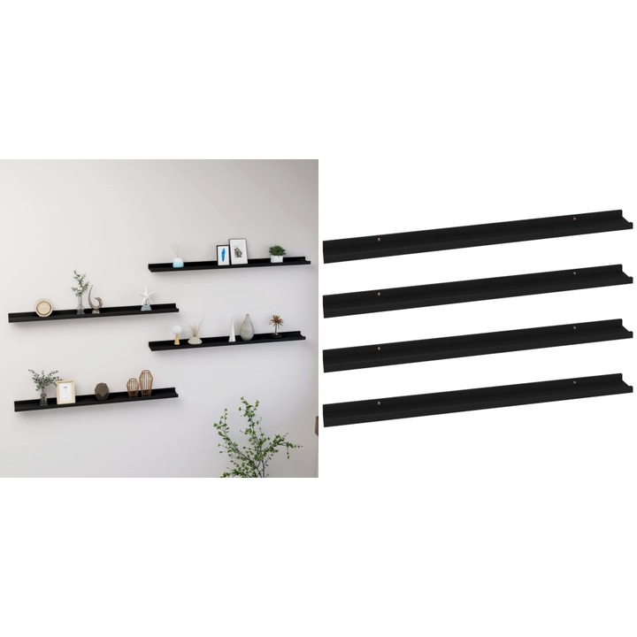 Rafturi de perete, 4 buc., negru, 100x9x3 cm