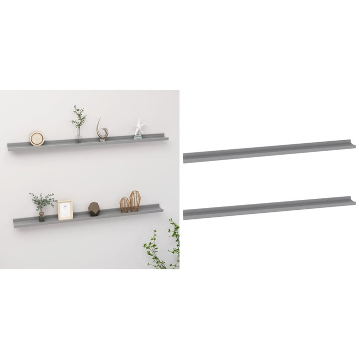 Rafturi de perete, 2 buc., gri, 115x9x3 cm