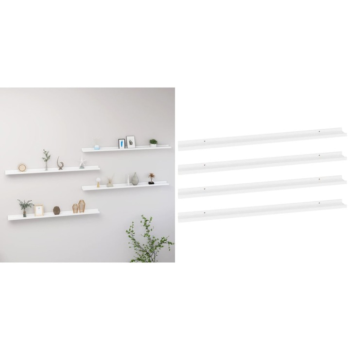 Rafturi de perete, 4 buc., alb, 115x9x3 cm