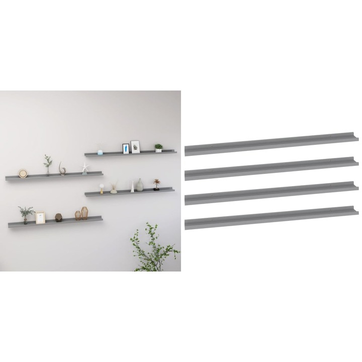 Rafturi de perete, 4 buc., gri, 115x9x3 cm