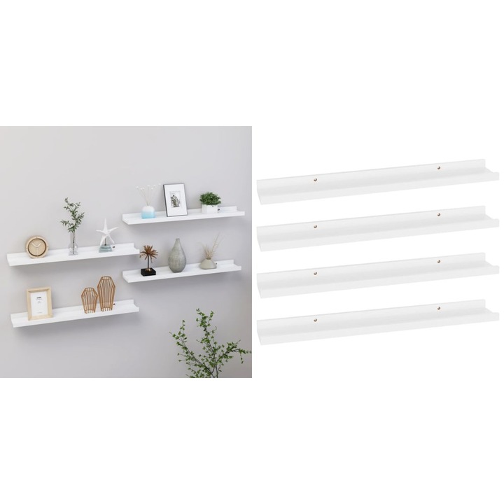 Rafturi de perete, 4 buc., alb, 60x9x3 cm