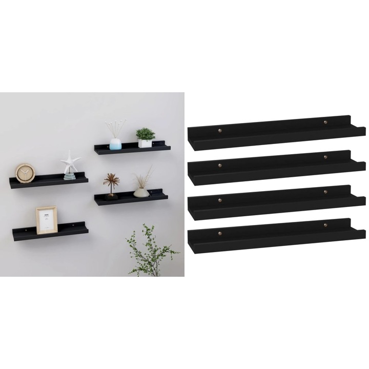 Rafturi de perete, 4 buc., negru, 40x9x3 cm