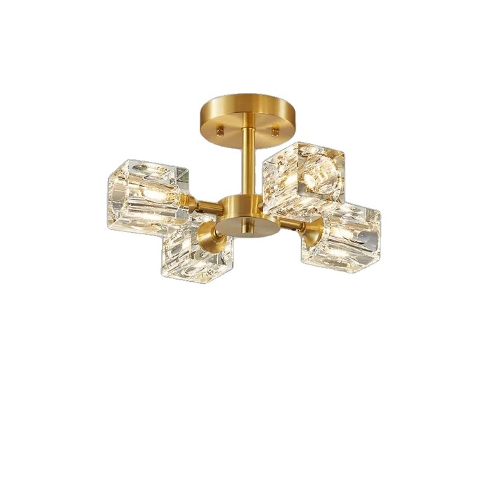 Lustra cu 4 brate, design modern, LED, aurie, 3 temperaturi de culoare, 15x30m