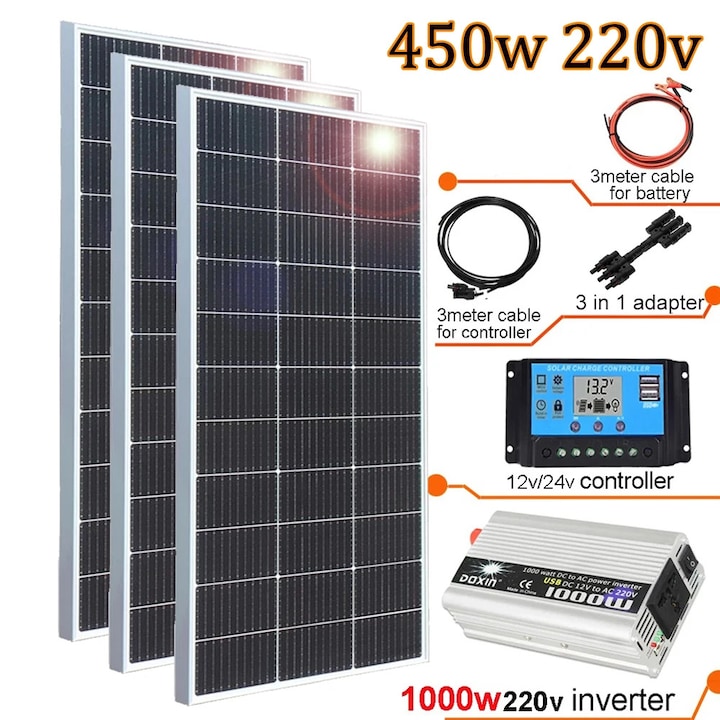 Panou solar, 450w x 1000w 220v, eficienta ridicata, constructie durabila, 1045x550x25mm