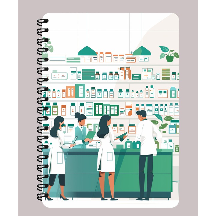 Agenda A5, Farmacie, Farmacist, Coperta Mdf, Spira Metalica, 130 Pagini