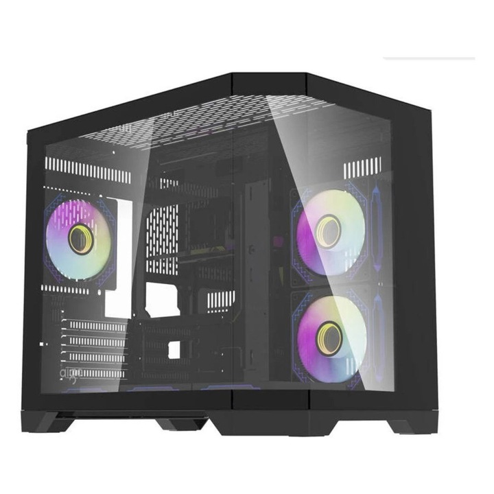 Carcasă computer Aigo mATX - FT418 Black - 6 ventilatoare A-RGB de 120 mm incluse FT418-6F-BK