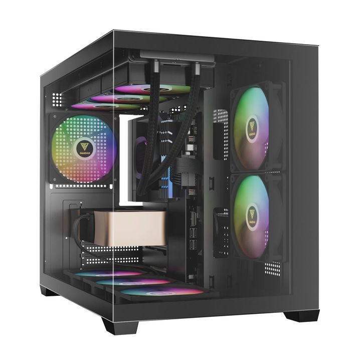 Gamdias számítógépház, mATX - AURA GC10M v2 - 3 x 120 mm A-RGB, USB-C, edzett üveg AURA-GC10M-V2-ARGB-BK