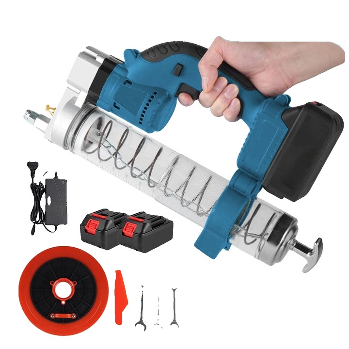 Pistol de gresat electric, cu motor fara perii, 2 baterii, 69MPa, 960W, cu cutie de depozitare