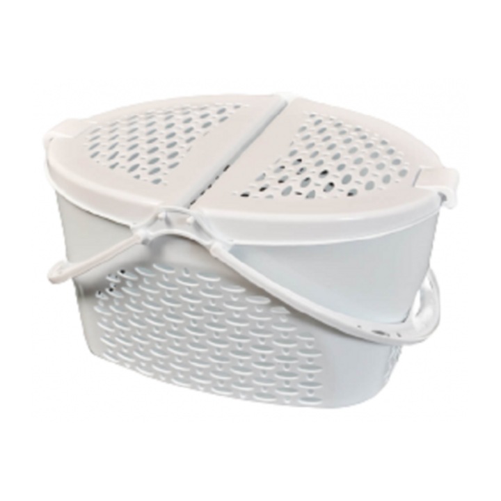 Cos picnic Sterk Plast, 44x33x24cm, alb, cu capac dublu, maner rabatabil