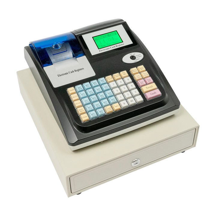 Casa de marcat electronica, afisaj LED, 36 departamente, negru/alb, 33.5x31x12cm