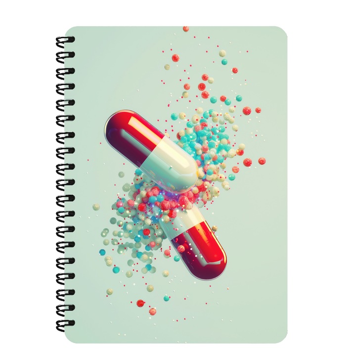Agenda A5, Capsule, Medicina, Farmacie, Coperta Mdf, Spira Metalica, 130 Pagini