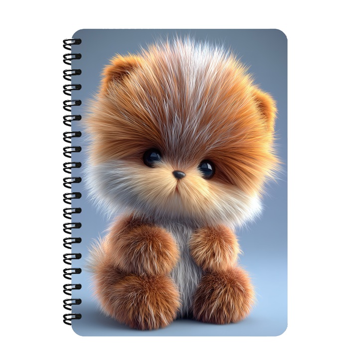 Agenda A5, Catelus Pufos, Coperta Mdf, Spira Metalica, 130 Pagini