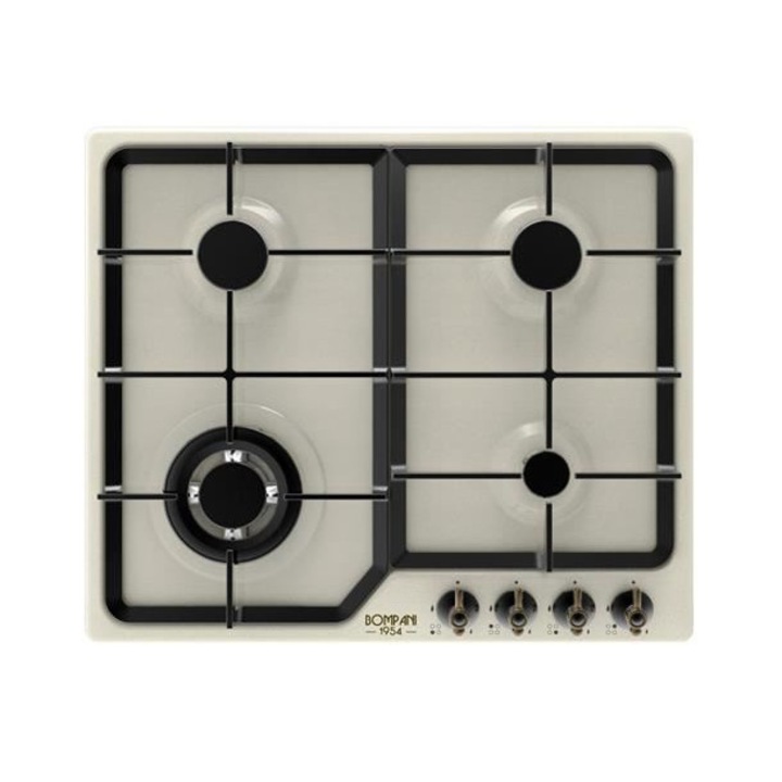 Plita incorporabila Bompani Rustico BO216MA/N, 60 cm, plita gaz, 4 arzatoare,sistem siguranta Stop-Gaz, crem
