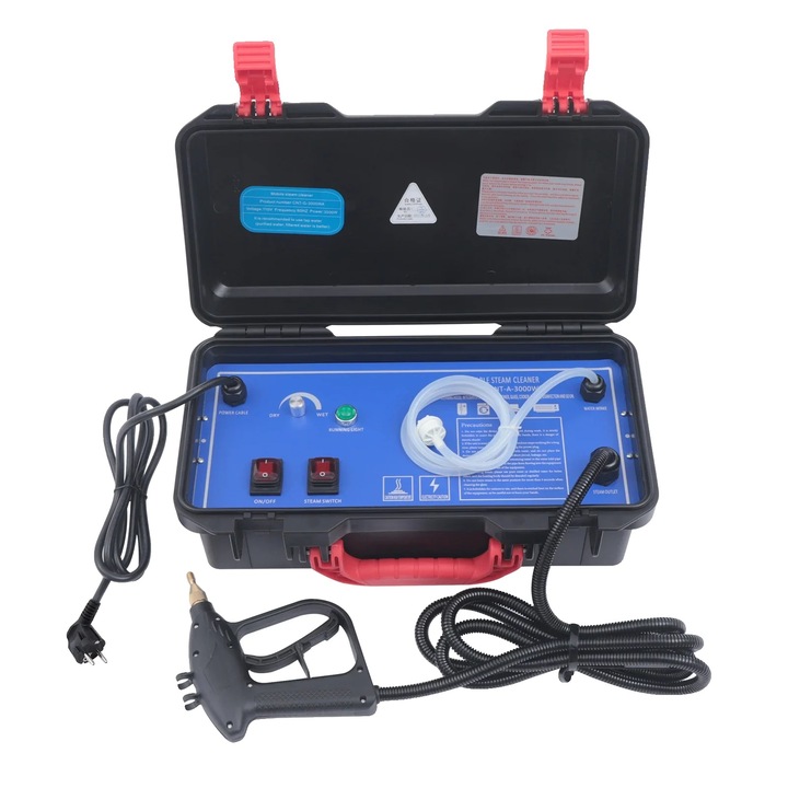 Aparat de curatat cu abur 8785371293719, 3000W, 220 V, temperatura 100-130°C, abur uscat/umed reglabil, duza curba pentru locuri greu accesibile, termostat de protectie, negru