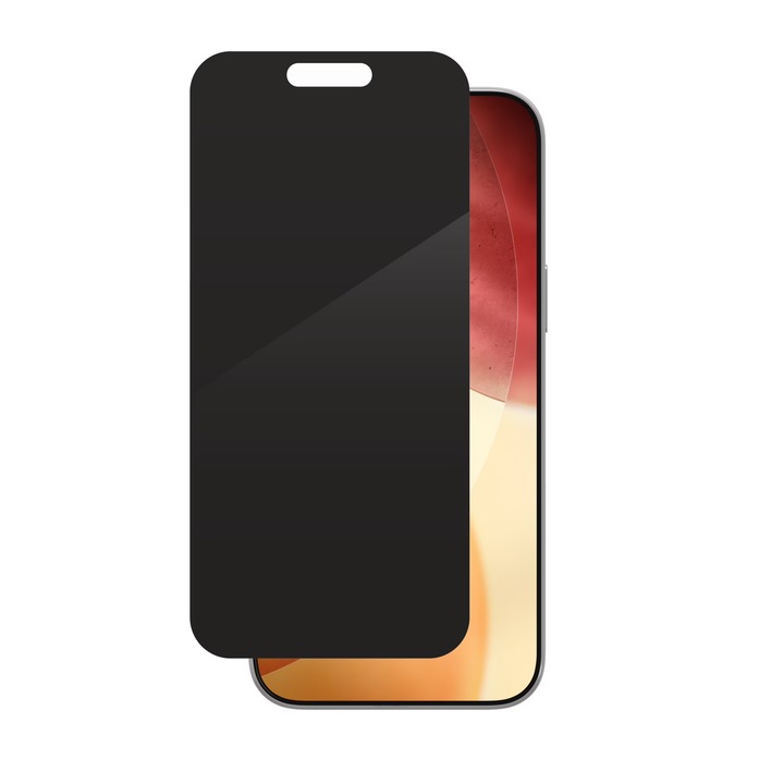 Folie protectie din sticla Privacy, compatibila cu iPhone 17, cu lipici pe tot ecranul Full Glue, Case Friendly, Negru, ISAG