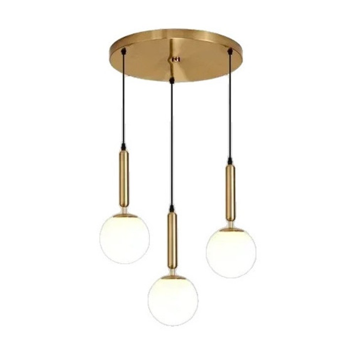 Lustra moderna, lumina alba, cu comutator tactil, 3 surse de lumina, auriu