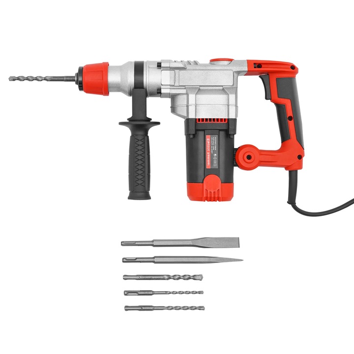 Ciocan rotopercutor electric, Ciocan de daramat beton, 2200 W, 0–930 rot/min, 3300 lovituri/min, 220 V 50 Hz, Set dalti si burghie, Geanta, Negru