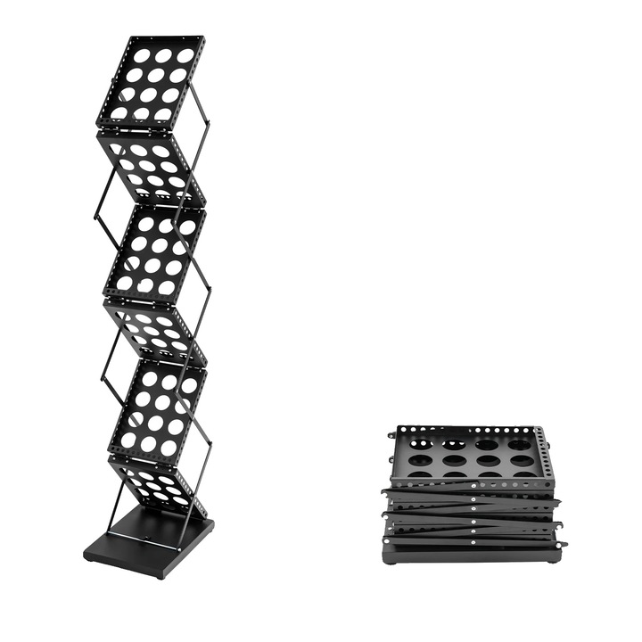 Suport documente, design dublu fata, foldabil, negru, 6 niveluri, 36x27x132cm