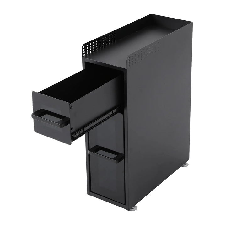 Suport condimente, design cu 3 etaje, material durabil, negru, 36x15x51cm