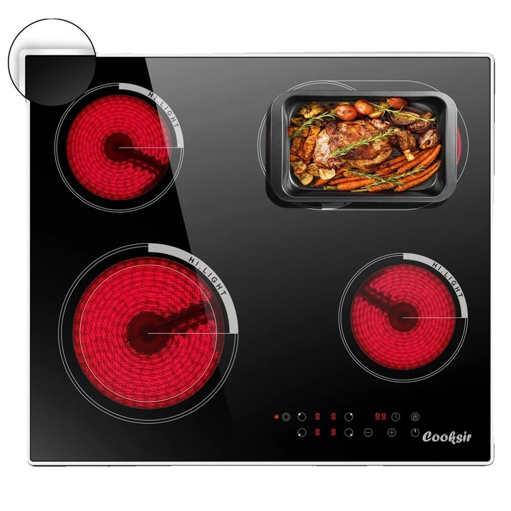 Plită electrică incorporată, patru zone, 6700W, neagră, 470x55cm