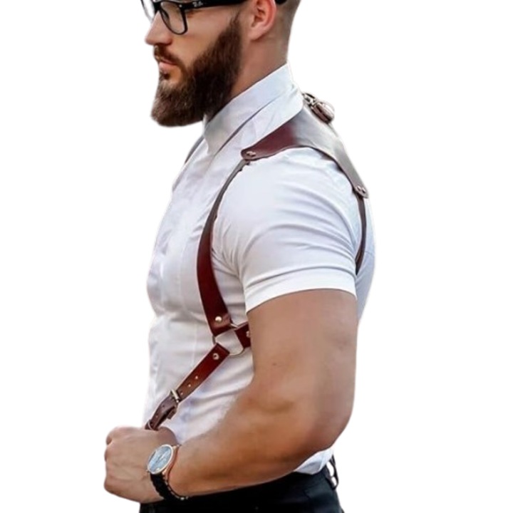 Set BDSM Fetish Submissive, centura pentru piept pentru barbati, negru, piele PU, marime reglabila