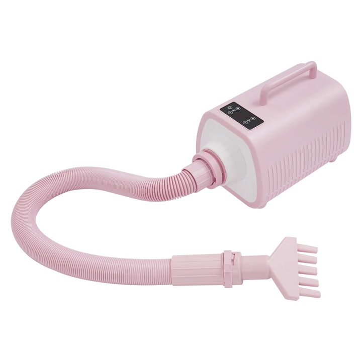Uscator pentru animale, Uscator grooming, 2100 W, Interval 25–60 °C si 9 trepte, Aer cald/rece, Ecran tactil, 3 Duze, Stecar UE 100–240 V, Roz