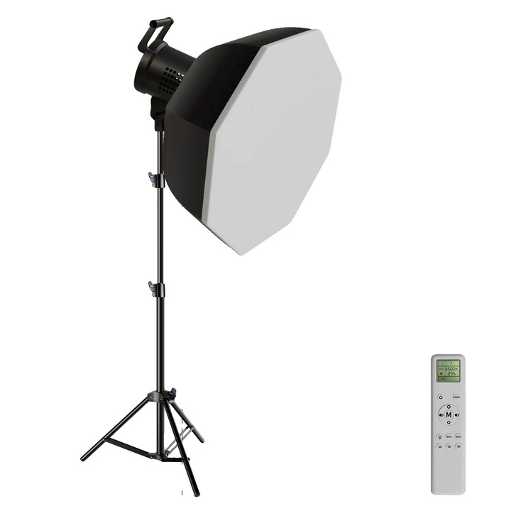 Kit de iluminare fotografica 135W, temperatura de culoare ajustabila, luminozitate dimabila, 80cm, portabil