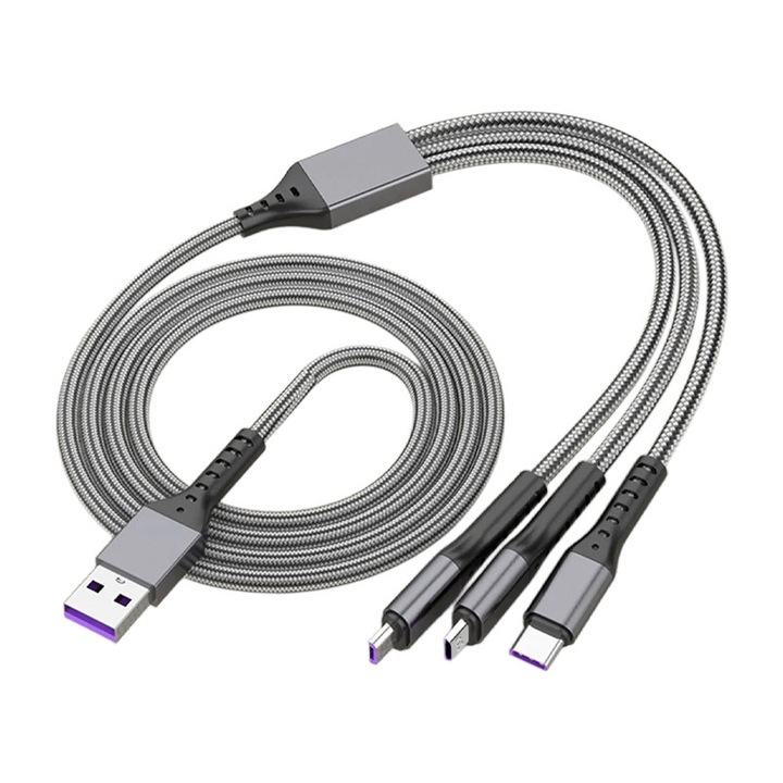 Cablu de incarcare rapida a datelor trei-in-unu/USB-USB tip C/microUSB/Lightning/gri