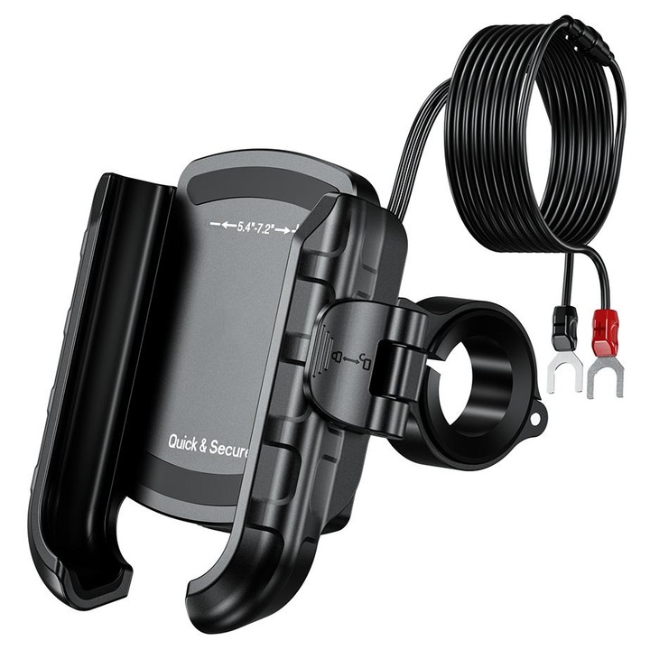 Suport telefon bicicleta BIKETEC cu incarcator USB 3.0, montare pe ghidon sau oglinda, tip R9-CLIP-PD