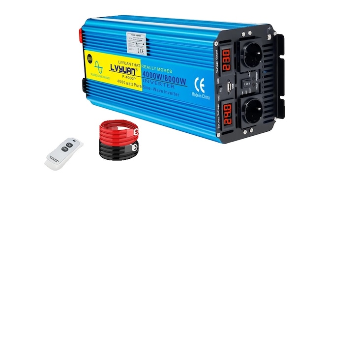 Inverter auto, 4000W, unda sinusoidala pura, control de la distanta, 24V 230V EU, 420x180x142mm