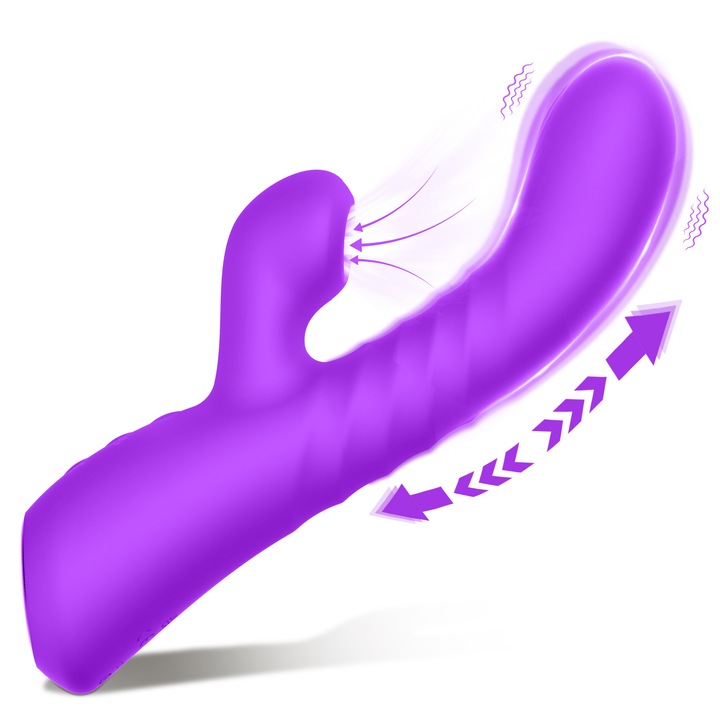 Vibrator multifunctional 4 in 1, 10 moduri de vibratie, 3 viteze telescopice, 10 moduri de suctiune, silicon de inalta calitate, impermeabil, portabil