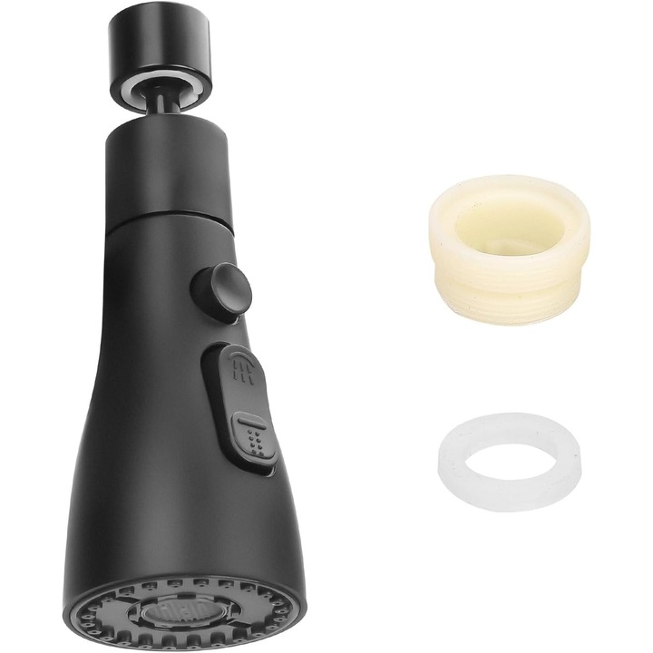 Extensie robinet pentru bucatarie, SuooTci, 3 moduri de pulverizare, rotativa, neagra, 13.8x4.8x4.8cm