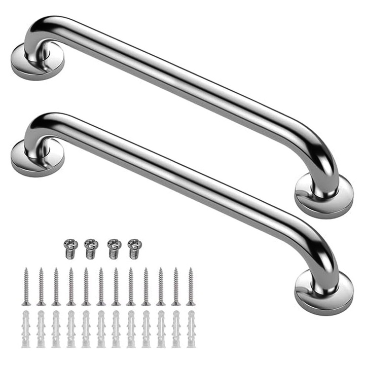 Set 2 Bare de Sprijin Baie, DONFANLIA®, Include accesorii, 40 cm, 304 Otel Inoxidabil, Greutate Maxima Suportata 200 KG, Multifunctional, Rezistent la Coroziune, Potrivit pentru Batrani, Copii si Persoane cu Dizabilitati, Argintiu