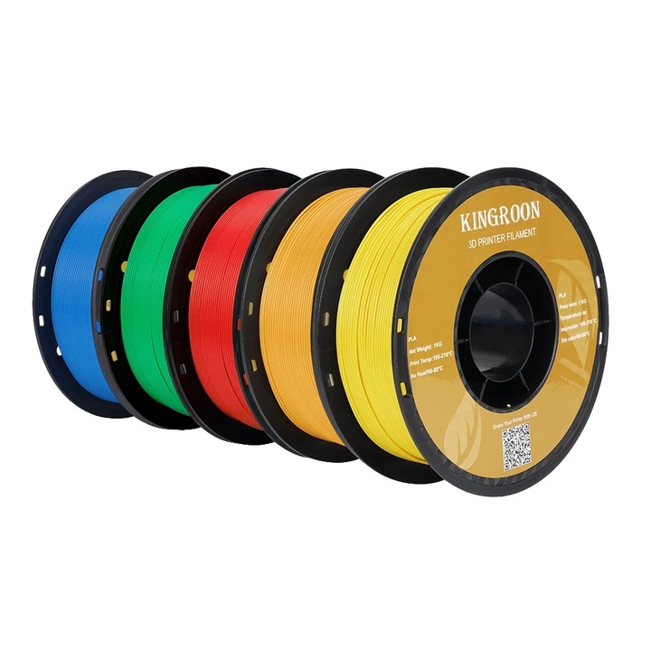 Set 5KG Filament 3D PLA, 1.75mm, material ecologic, culori vibrante
